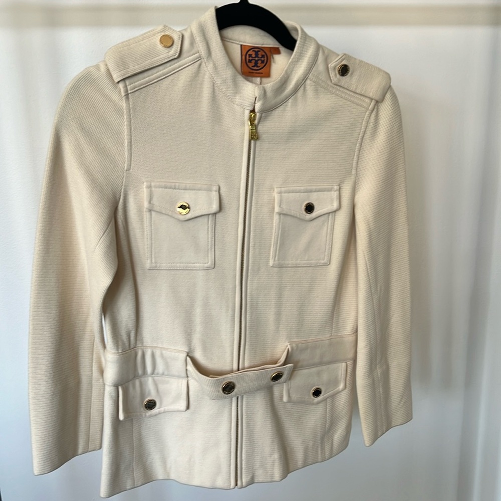 Tory Burch cotton knit zip up sweater jacket small
